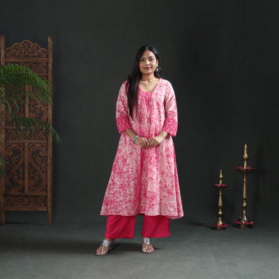 Hand Batik Print Cotton A-Line Long Kurta for Women 06