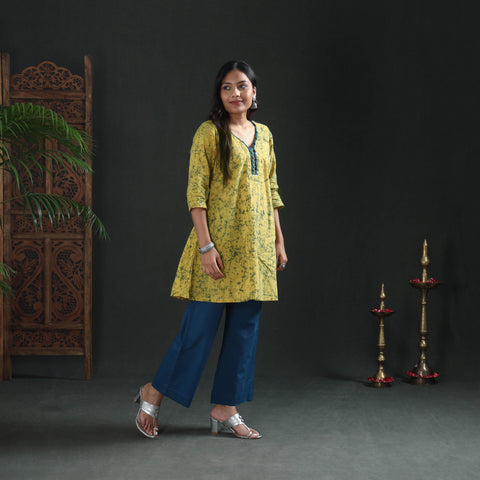 Sequin Work Hand Batik Print Cotton Short Kurta for Women 15