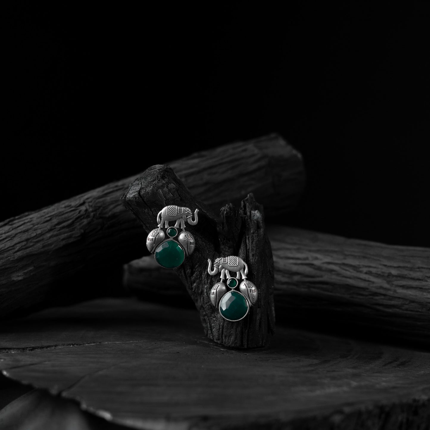 Green - saanjh bela elephant & leaves oxidised earrings