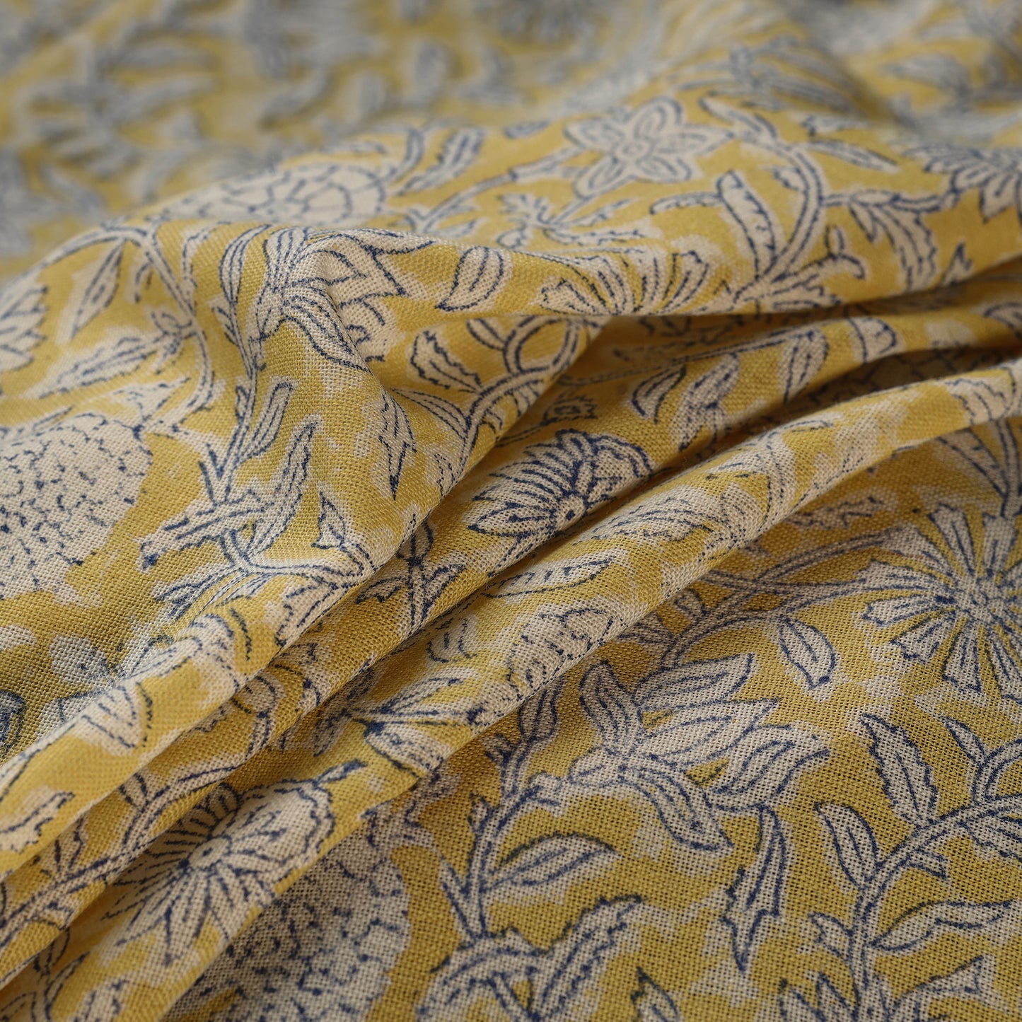 Yellow - Sanganeri Block Print Pure Wool Fabric 08