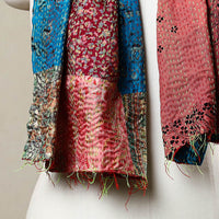 Multicolor - Reversible Patchwork Silk Bengal Kantha Stitch Stole 83