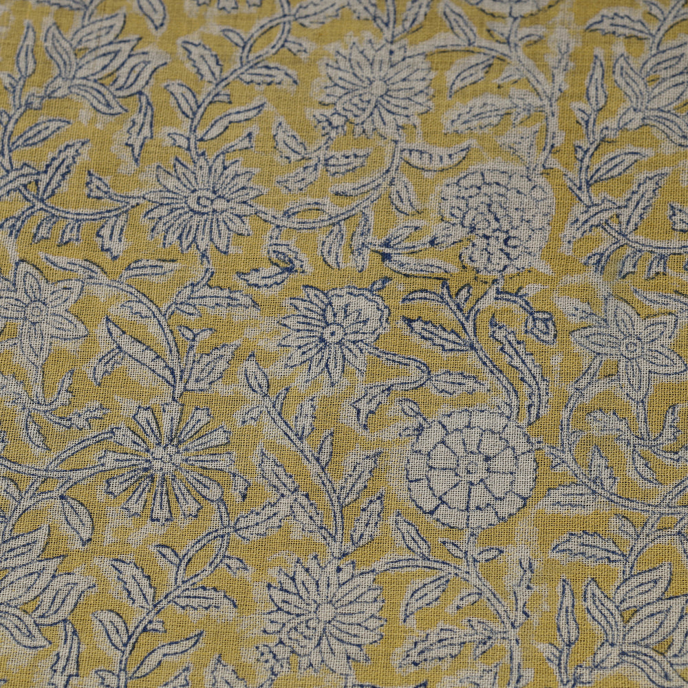 Yellow - Sanganeri Block Print Pure Wool Fabric 08