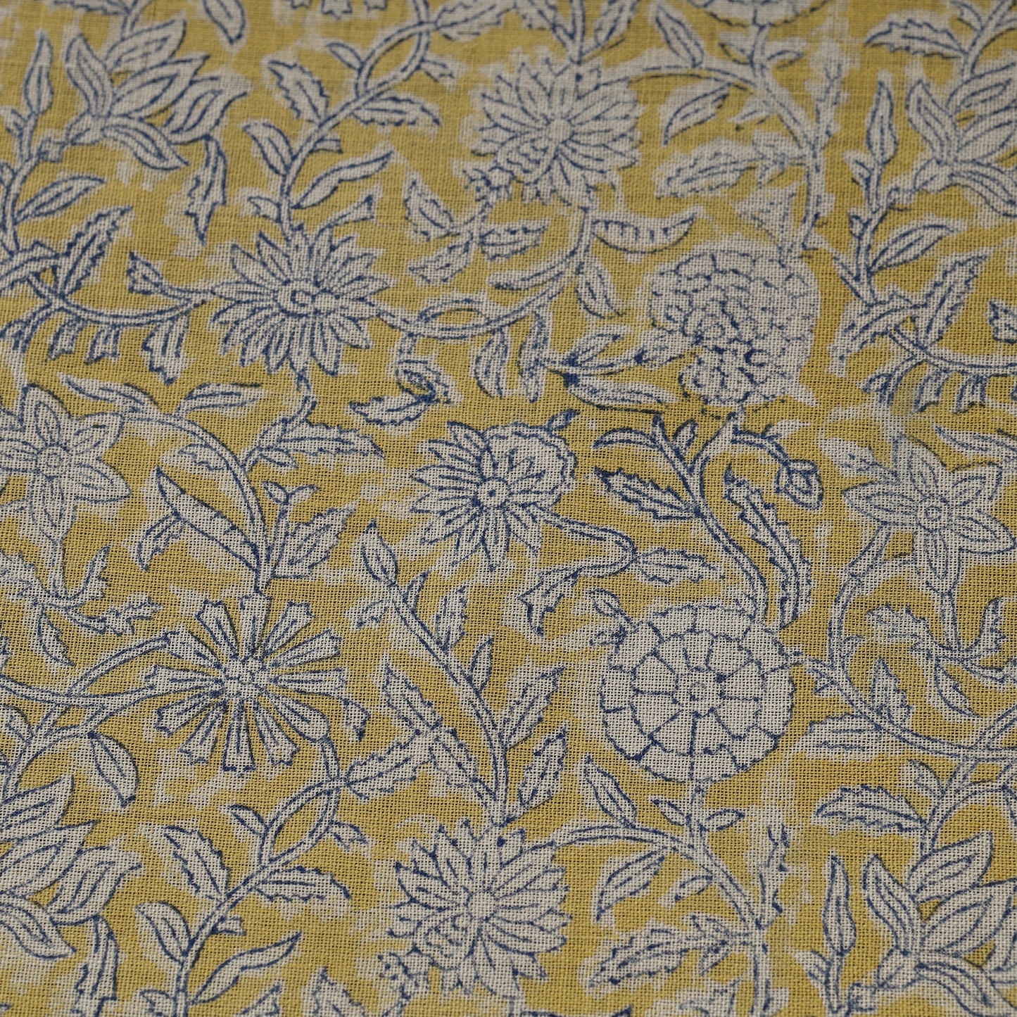 Yellow - Sanganeri Block Print Pure Wool Fabric 08