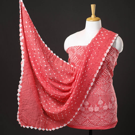 3pc Kutch Bandhani Tie-Dye Satin Cotton Suit Material Set 202