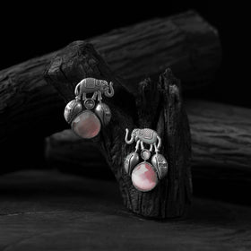 Pink - saanjh bela elephant & leaves oxidised earrings