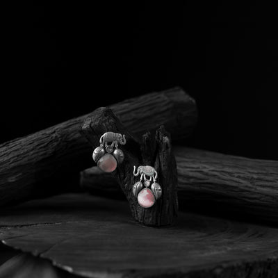 Pink - saanjh bela elephant & leaves oxidised earrings