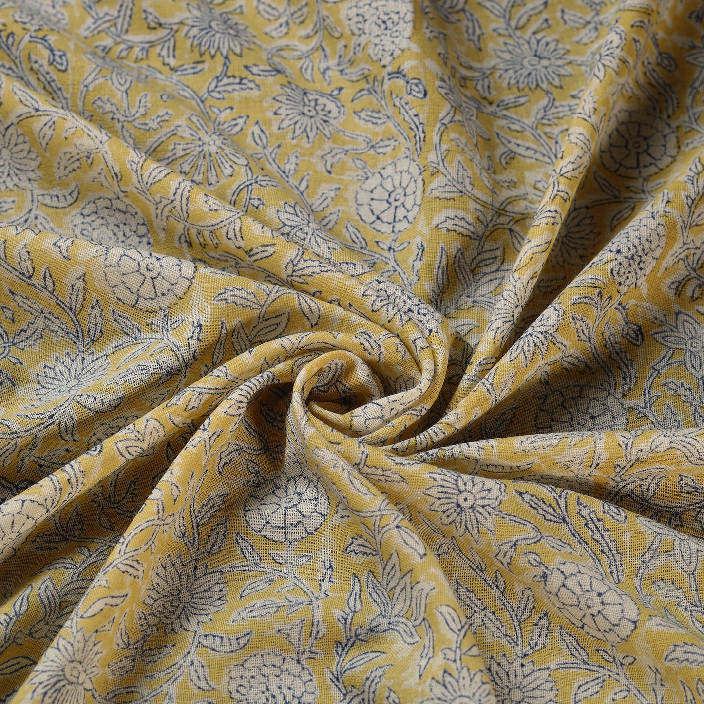 Yellow - Sanganeri Block Print Pure Wool Fabric 08