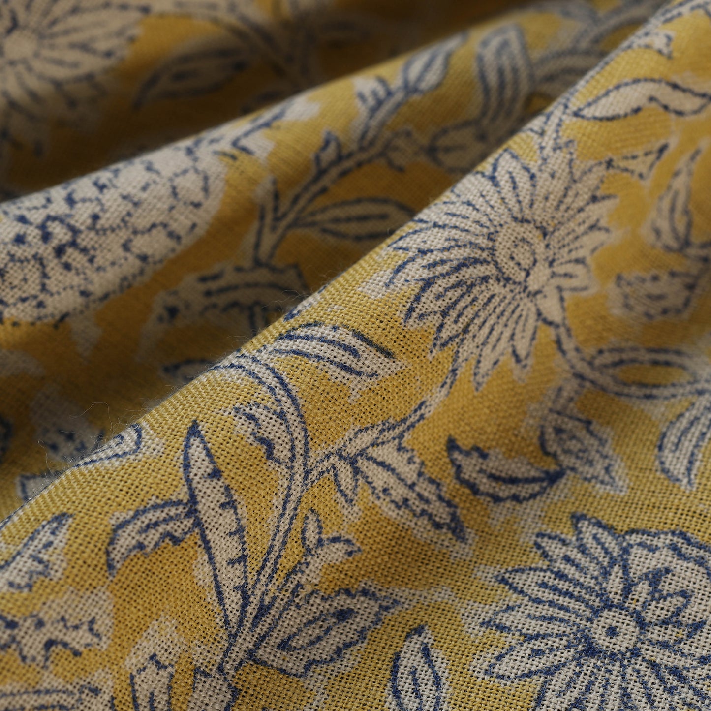 Yellow - Sanganeri Block Print Pure Wool Fabric 08