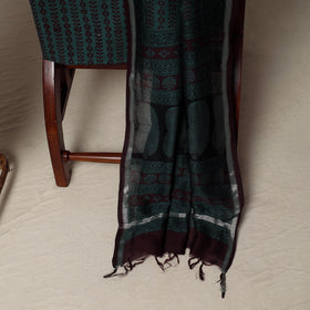 Bagh Hand Block Print Natural Dyed Chanderi Silk 3pc Unstitched Dress Material Suit Set 14
