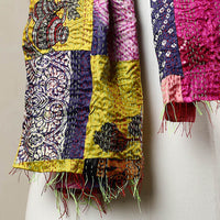 Multicolor - Reversible Patchwork Silk Bengal Kantha Stitch Stole 86