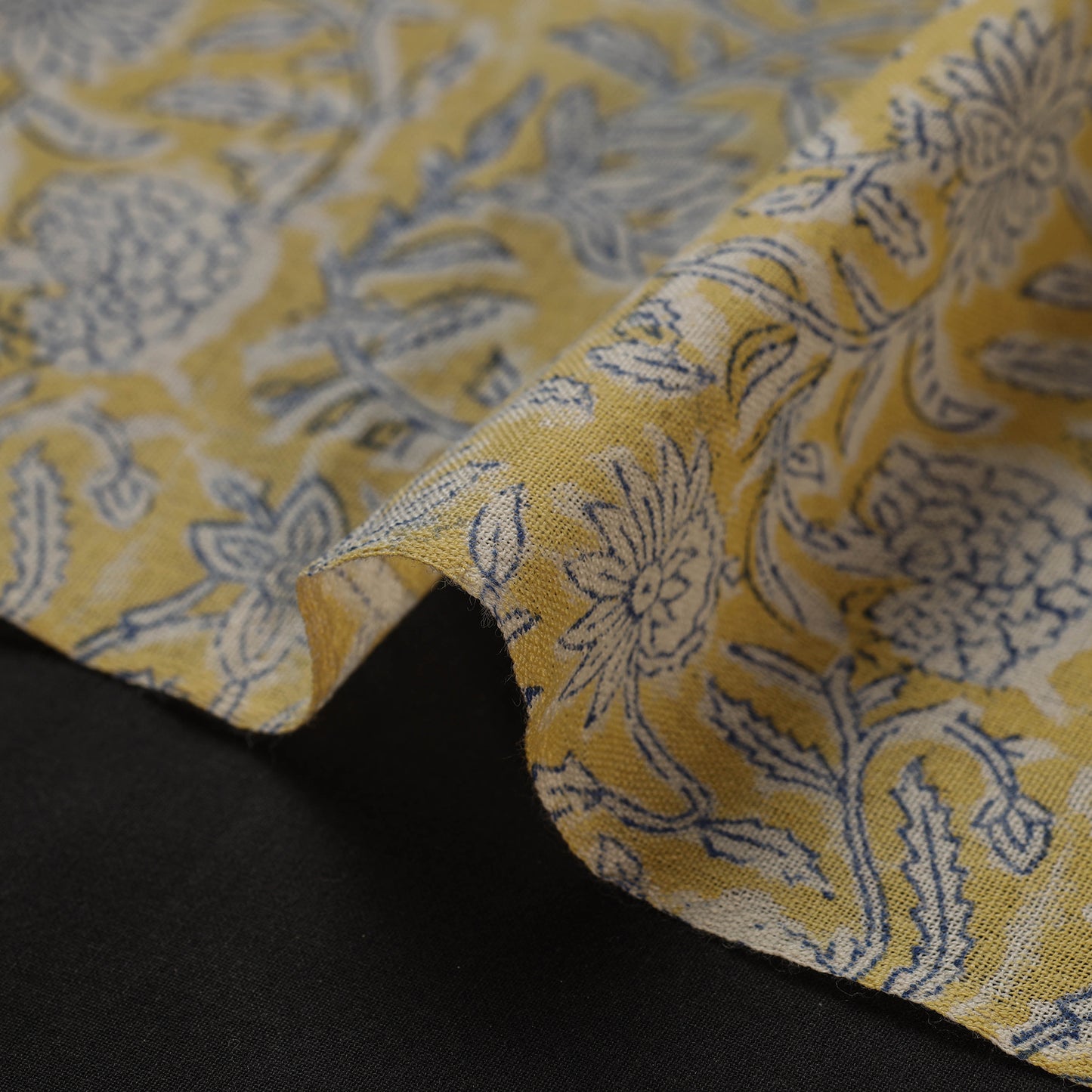 Yellow - Sanganeri Block Print Pure Wool Fabric 08