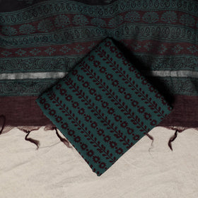 Bagh Hand Block Print Natural Dyed Chanderi Silk 3pc Unstitched Dress Material Suit Set 14
