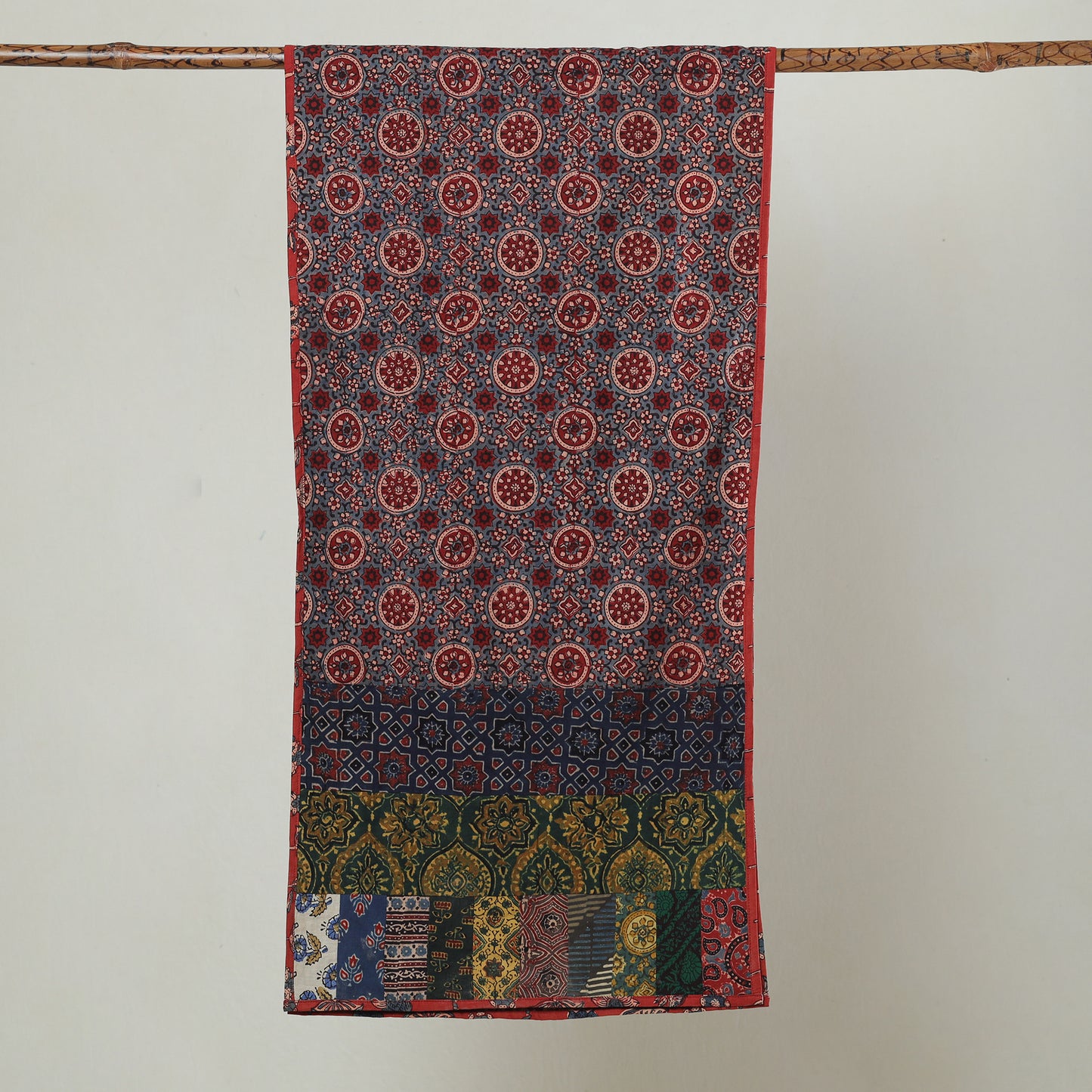 Multicolor - Ajrakh Block Printed Patchwork Cotton Stole 17