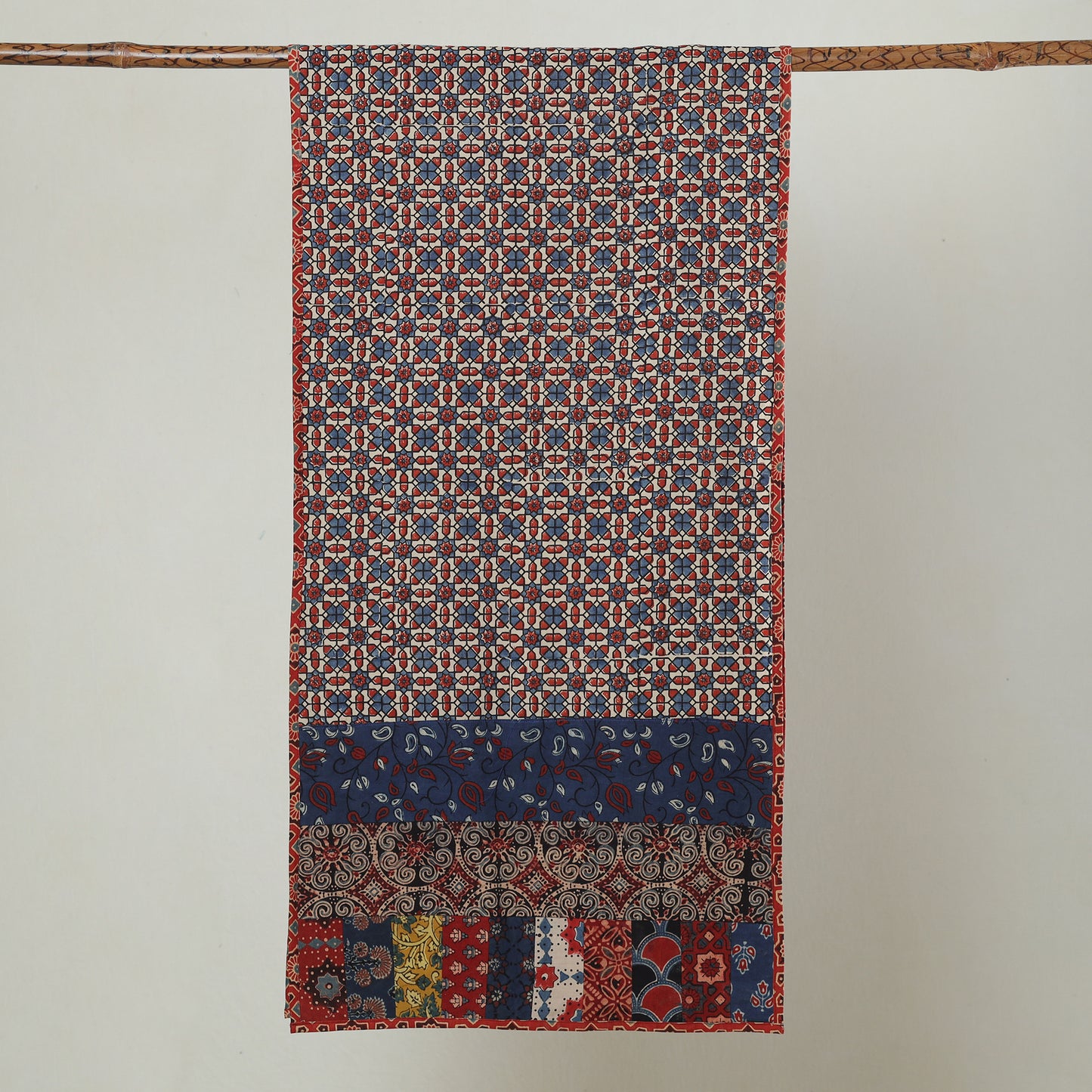 Multicolor - Ajrakh Block Printed Patchwork Cotton Stole 16