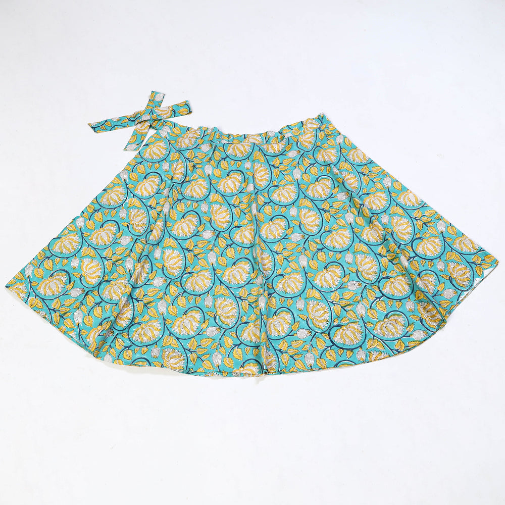 Green - Block Print Cotton Sanganeri Wrap Around Skirt 21