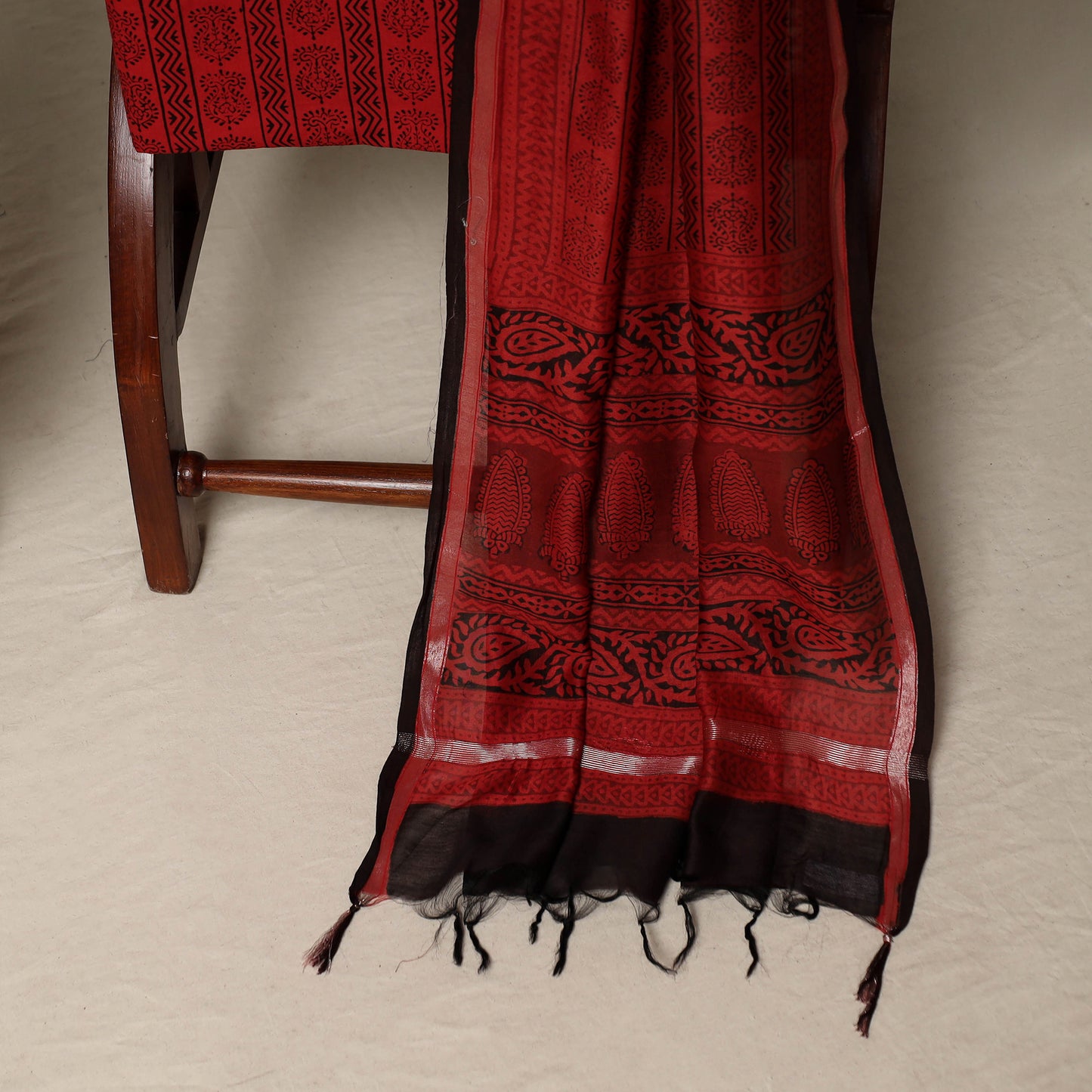 Bagh Hand Block Print Natural Dyed Chanderi Silk 3pc Unstitched Dress Material Suit Set 13