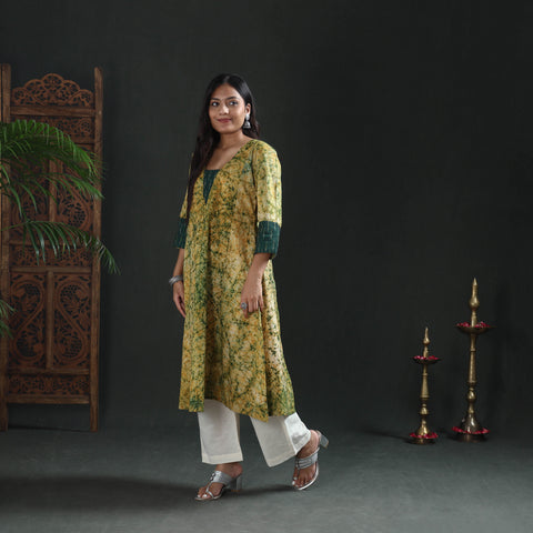 Hand Batik Print Cotton A-Line Long Kurta for Women 03