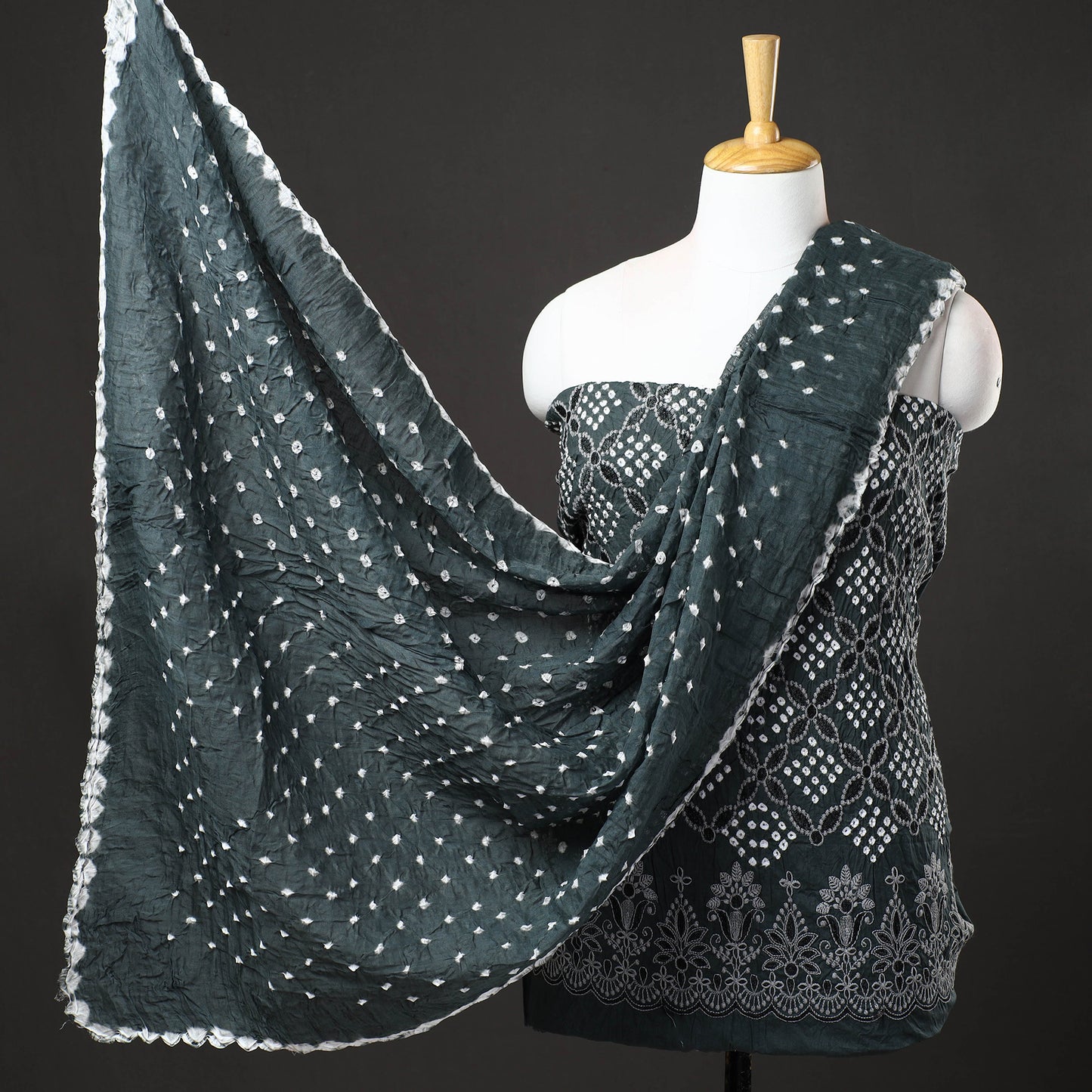 3pc Kutch Bandhani Tie-Dye Satin Cotton Suit Material Set 203