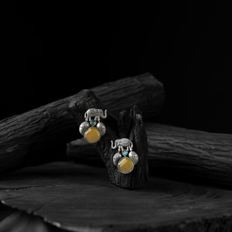 Yellow - saanjh bela elephant & leaves oxidised earrings