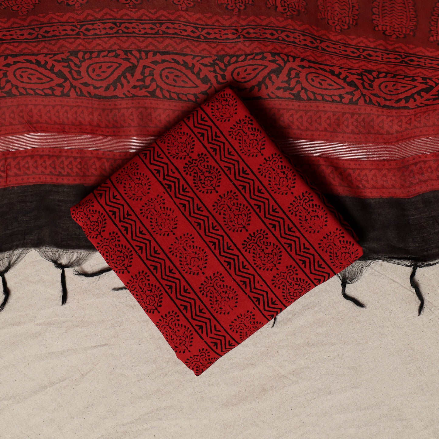 Bagh Hand Block Print Natural Dyed Chanderi Silk 3pc Unstitched Dress Material Suit Set 13
