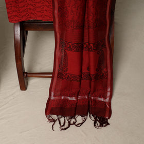 Bagh Hand Block Print Natural Dyed Chanderi Silk 3pc Unstitched Dress Material Suit Set 12