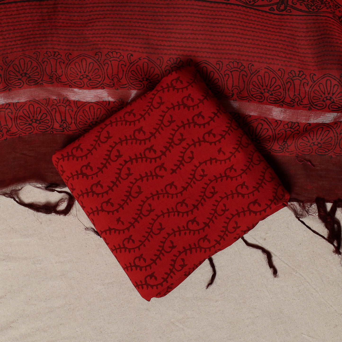 Bagh Hand Block Print Natural Dyed Chanderi Silk 3pc Unstitched Dress Material Suit Set 12