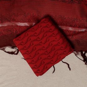 Bagh Hand Block Print Natural Dyed Chanderi Silk 3pc Unstitched Dress Material Suit Set 12