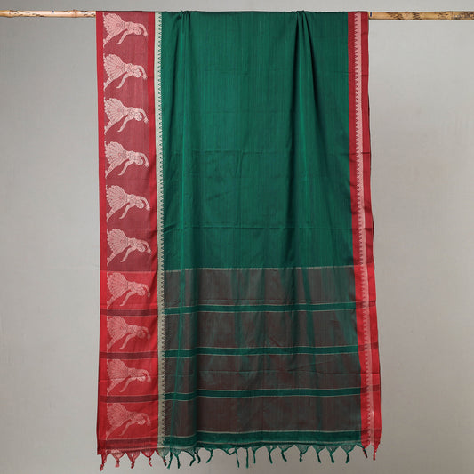 Green - Traditional Narayanpet Mercerised Cotton Saree with Thread Border