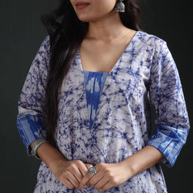 Blue - hand batik print cotton a-line long kurta for women