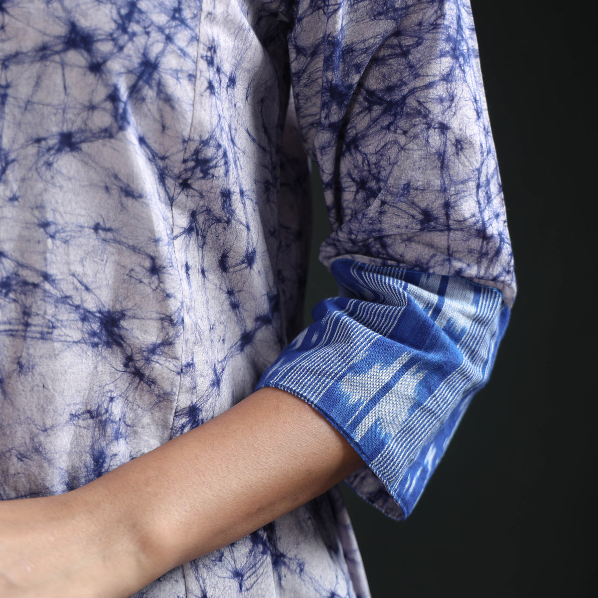 Blue - hand batik print cotton a-line long kurta for women