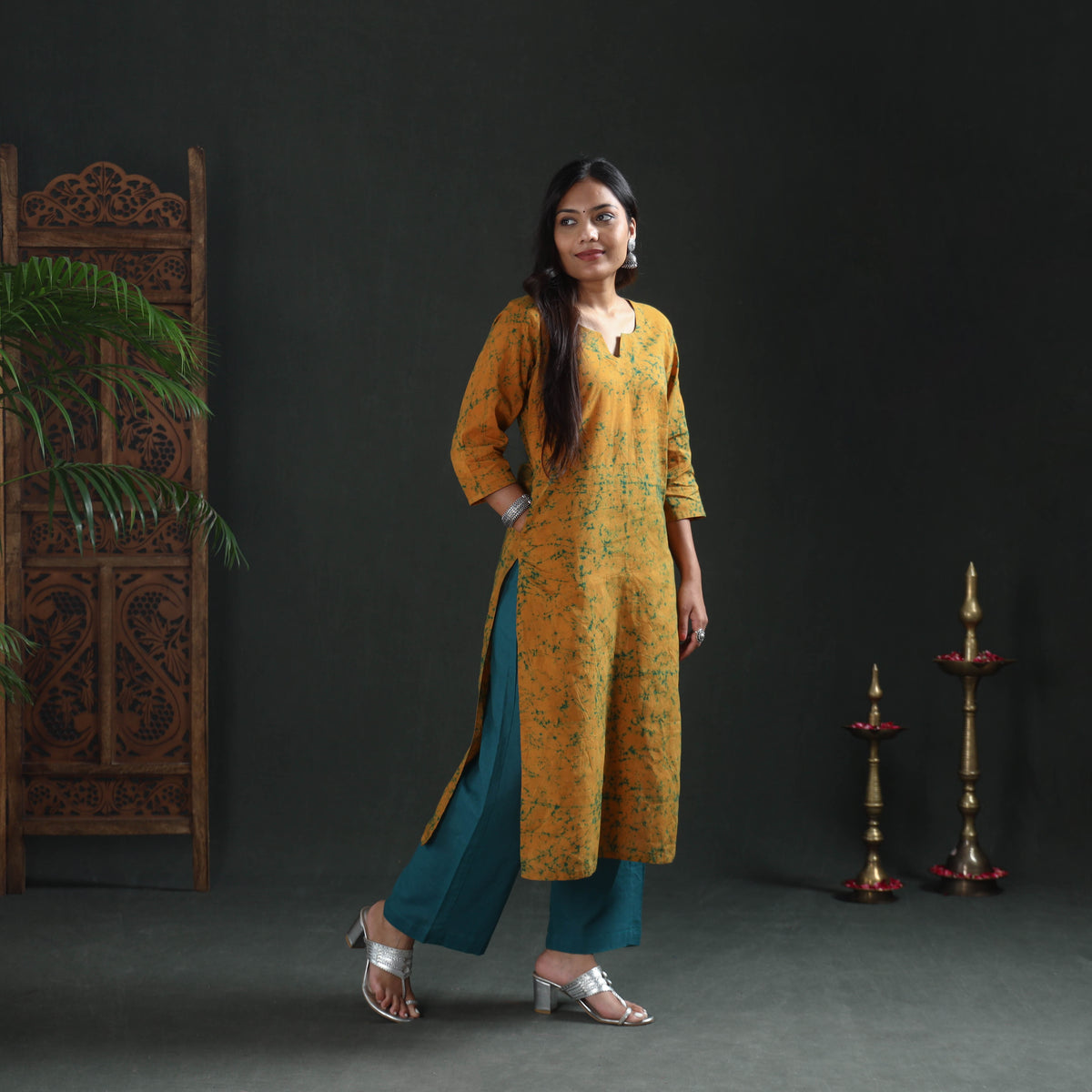 Hand Batik Print Cotton Straight Long Kurta for Women 08