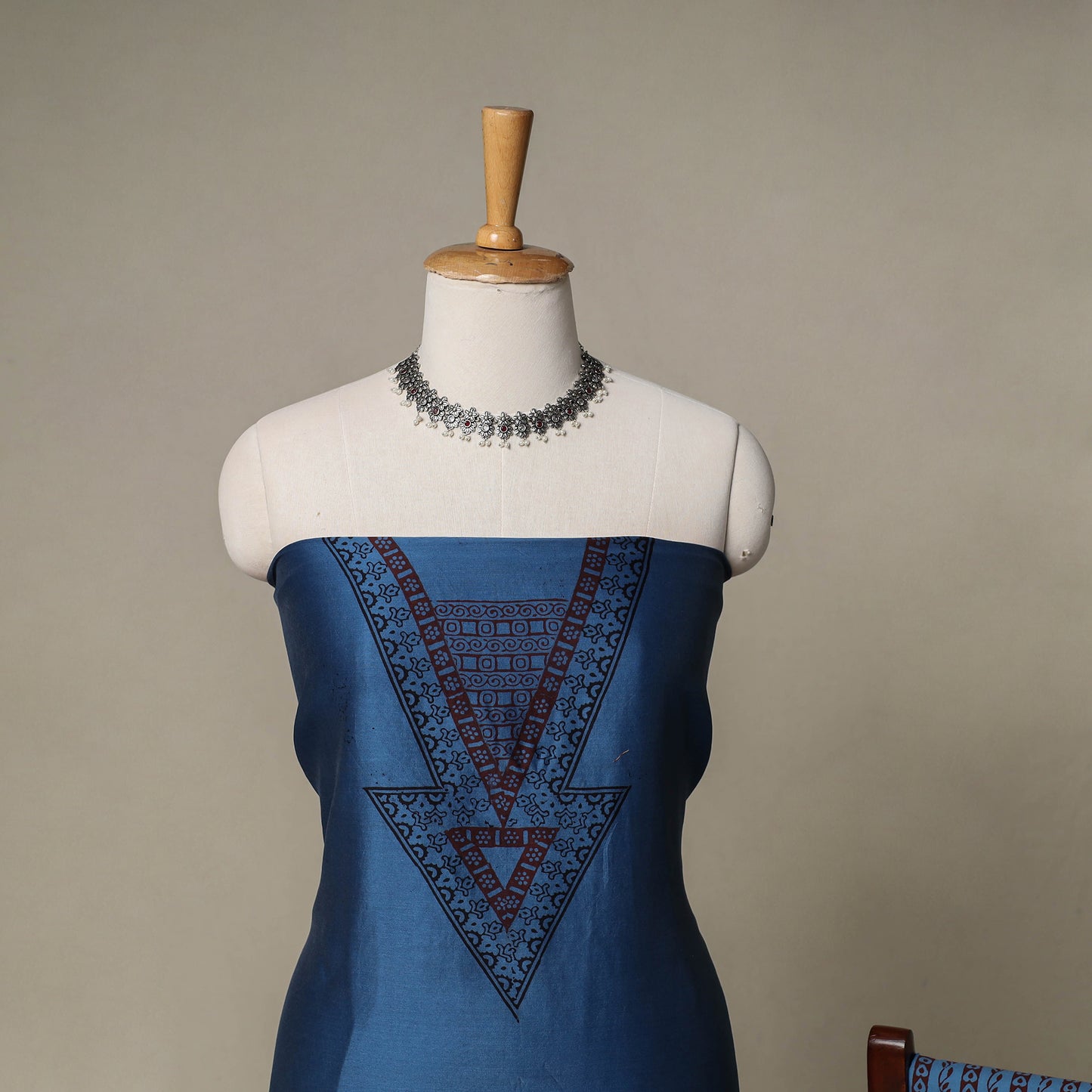 Bagh Hand Block Print Natural Dyed Chanderi Silk 3pc Unstitched Dress Material Suit Set 16
