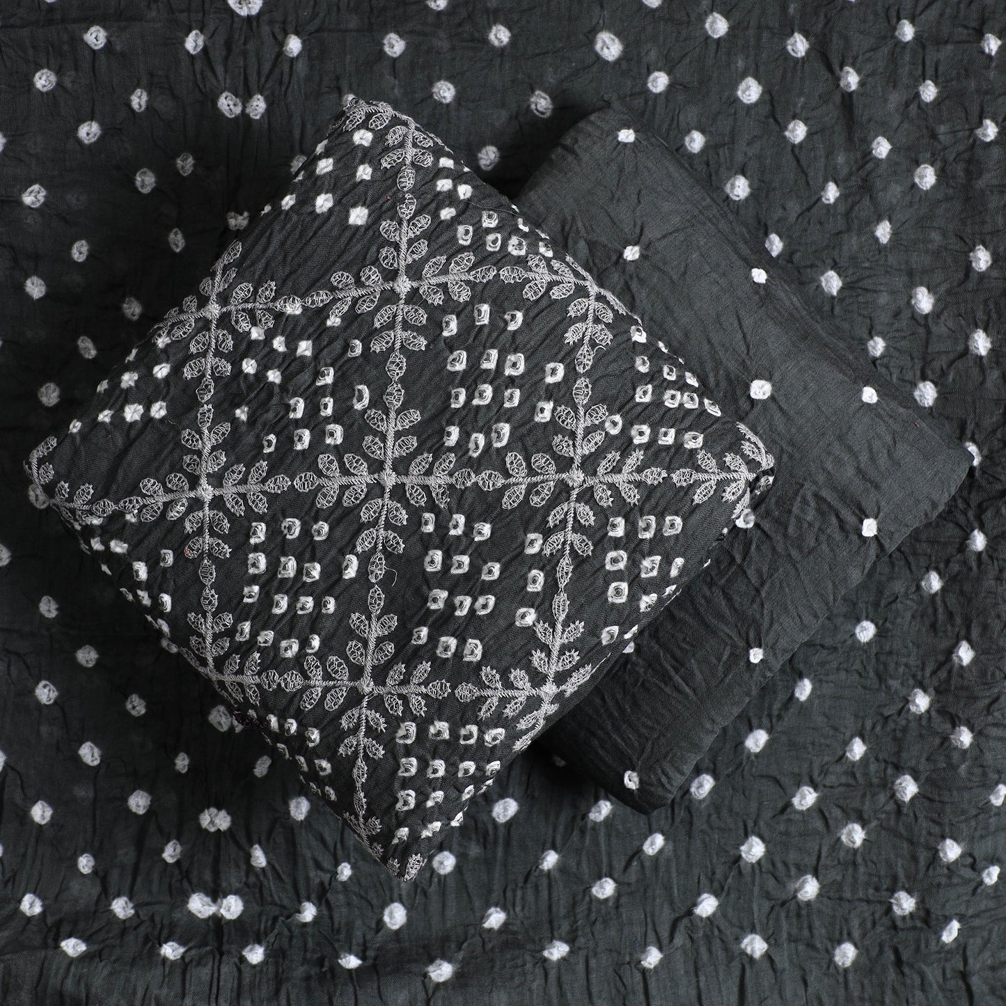 3pc Kutch Bandhani Tie-Dye Satin Cotton Suit Material Set 204