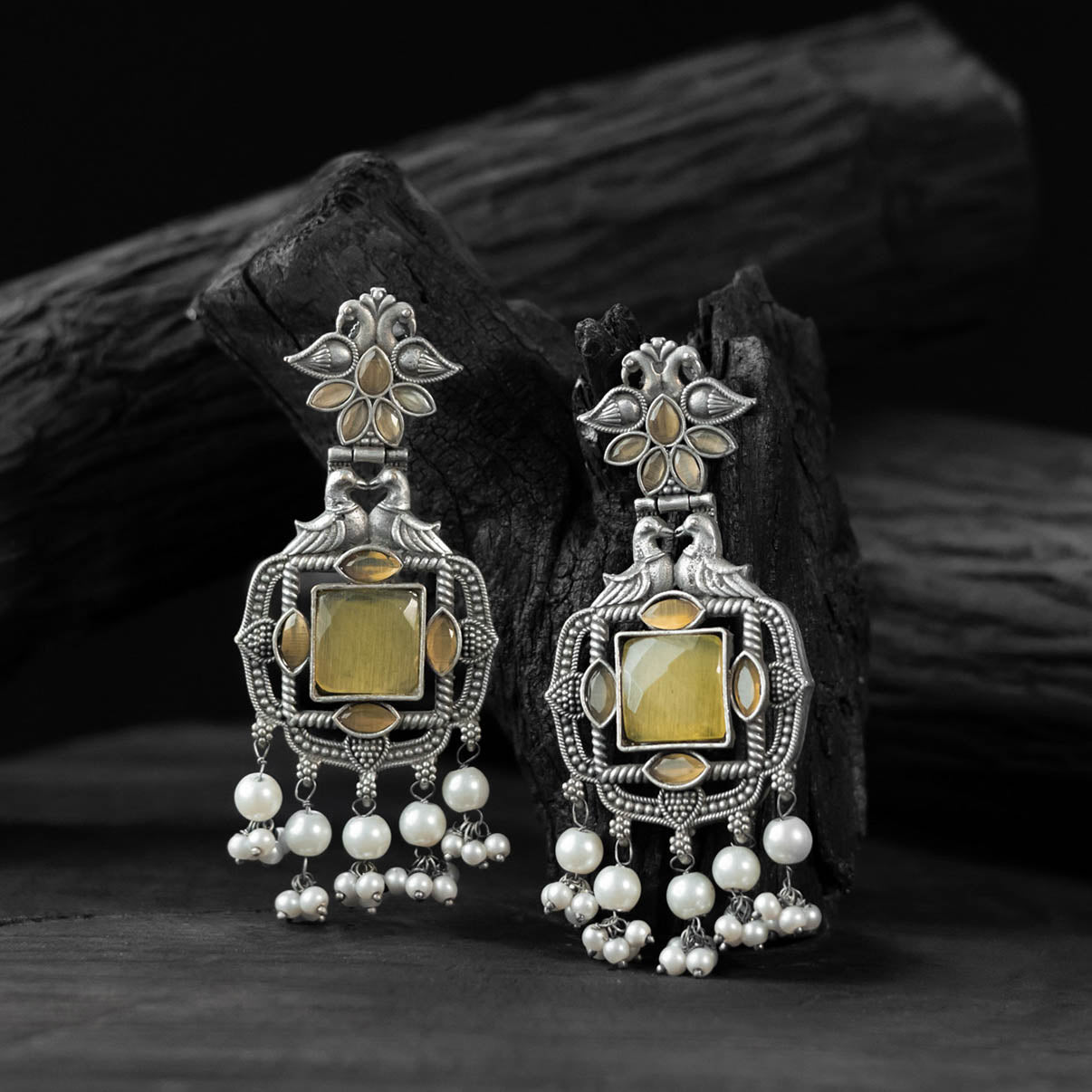 Yellow - saanjh bela swan oxidised earrings - handcrafted