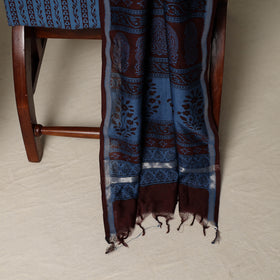 Bagh Hand Block Print Natural Dyed Chanderi Silk 3pc Unstitched Dress Material Suit Set 16
