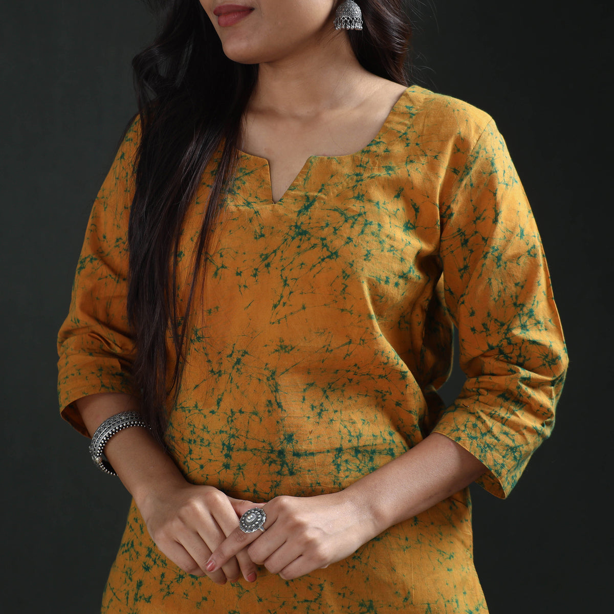 Hand Batik Print Cotton Straight Long Kurta for Women 08