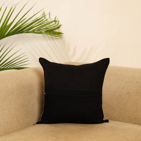 Black - kantha stitch cotton cushion cover 14 - handcrafted