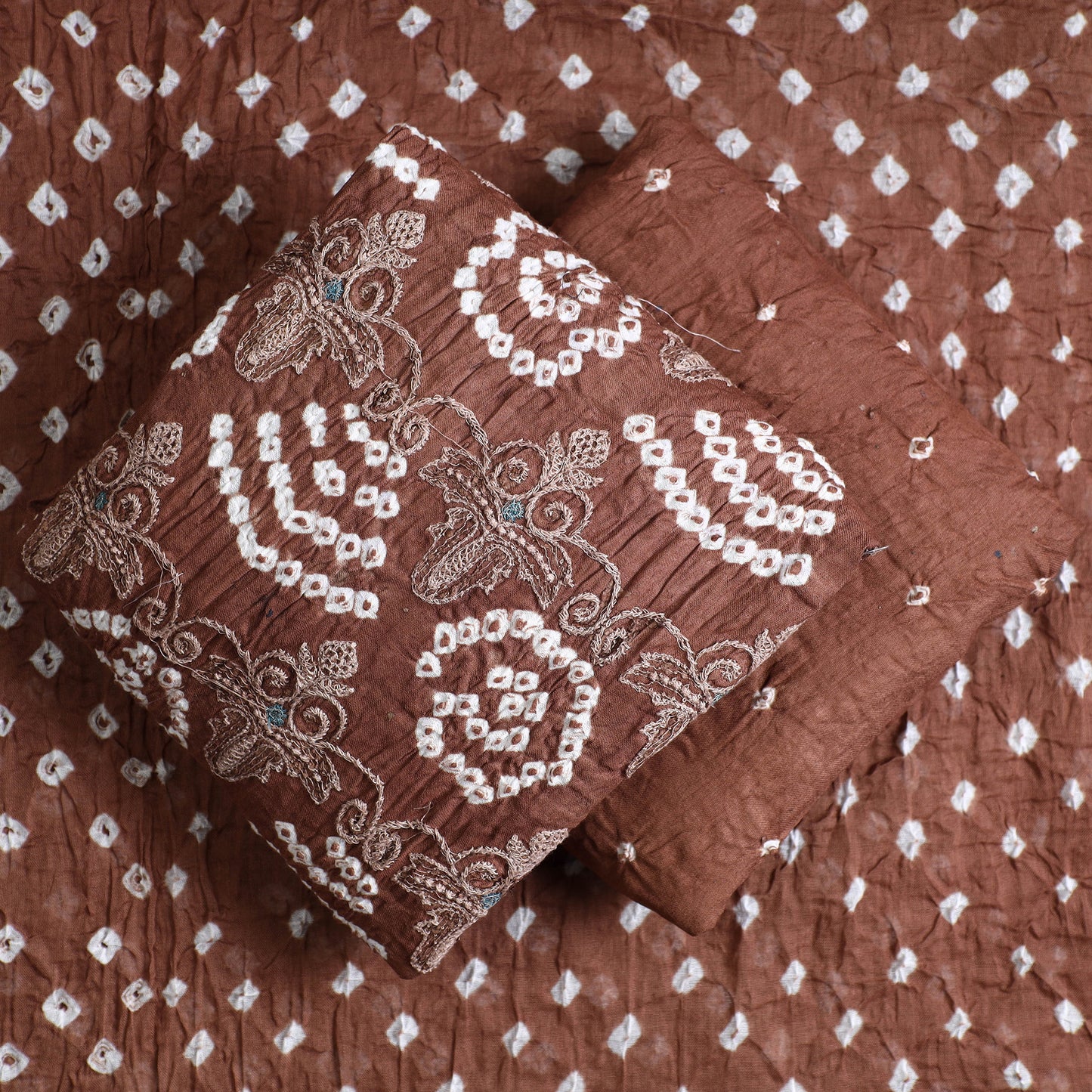 3pc Kutch Bandhani Tie-Dye Satin Cotton Suit Material Set 205