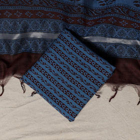 Bagh Hand Block Print Natural Dyed Chanderi Silk 3pc Unstitched Dress Material Suit Set 16