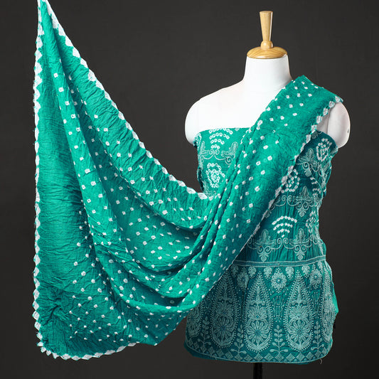 3pc Kutch Bandhani Tie-Dye Satin Cotton Suit Material Set 207