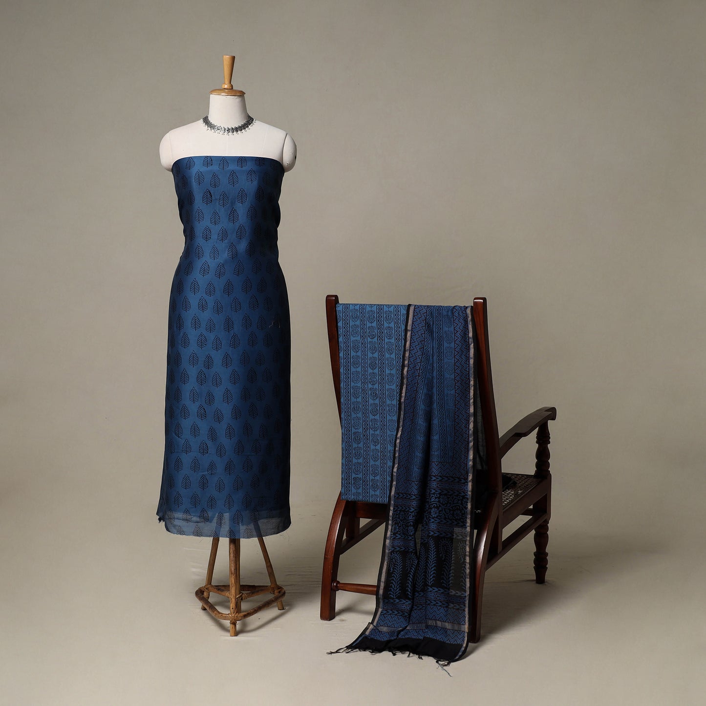Bagh Hand Block Print Natural Dyed Chanderi Silk 3pc Unstitched Dress Material Suit Set 17