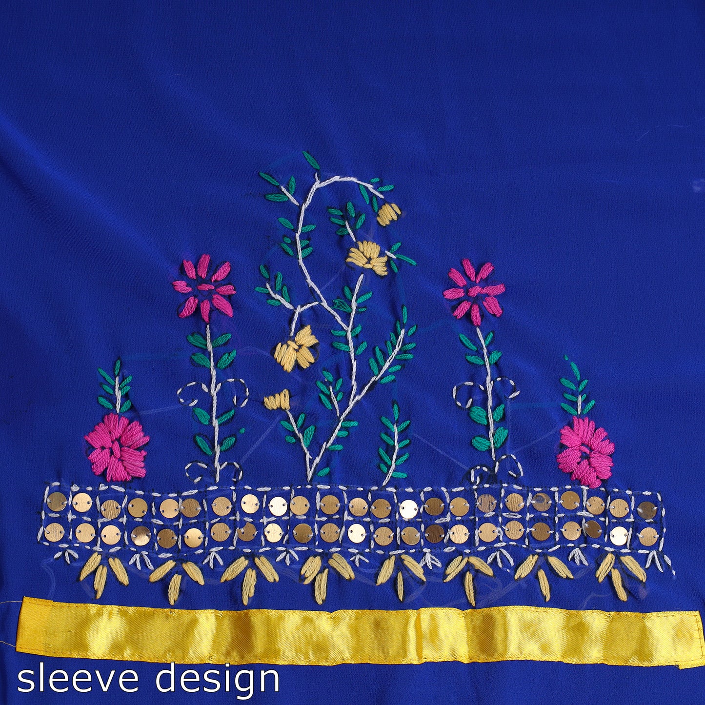 Blue - 3pc Phulkari Embroidery Chapa Work Georgette Suit Material Set 63