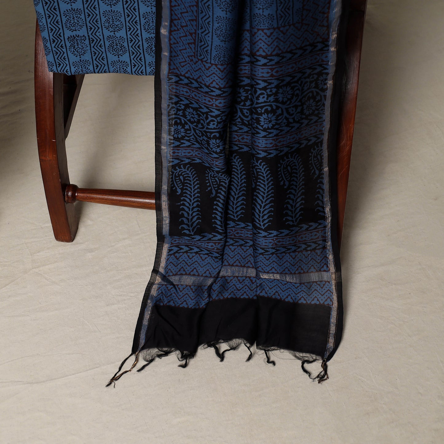 Bagh Hand Block Print Natural Dyed Chanderi Silk 3pc Unstitched Dress Material Suit Set 17