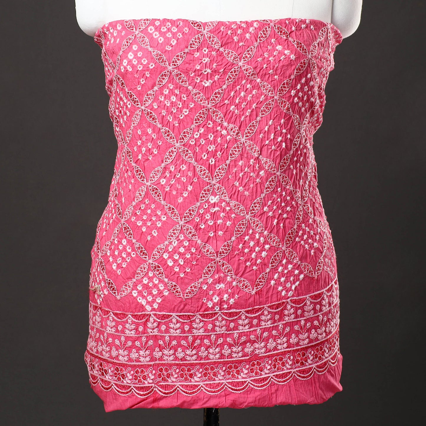 3pc Kutch Bandhani Tie-Dye Satin Cotton Suit Material Set 208