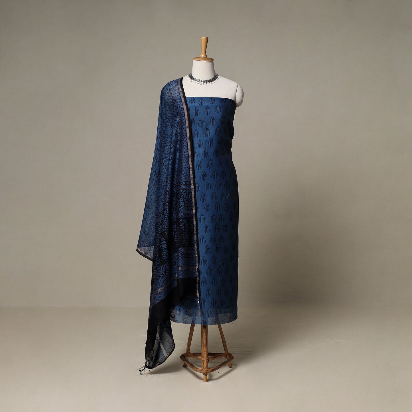 Bagh Hand Block Print Natural Dyed Chanderi Silk 3pc Unstitched Dress Material Suit Set 17