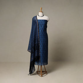 Bagh Hand Block Print Natural Dyed Chanderi Silk 3pc Unstitched Dress Material Suit Set 17
