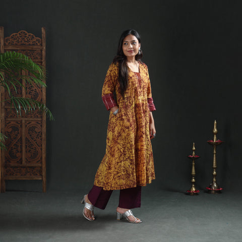 Hand Batik Print Cotton A-Line Long Kurta for Women 01