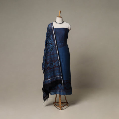 Bagh Hand Block Print Natural Dyed Chanderi Silk 3pc Unstitched Dress Material Suit Set 18