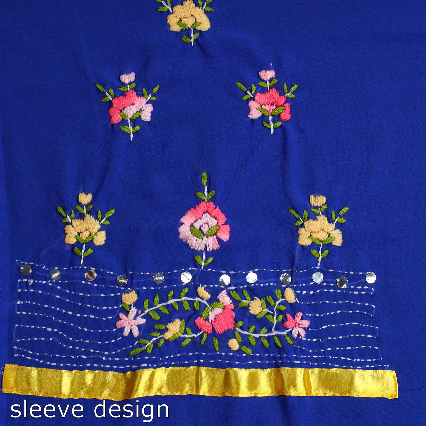 Blue - 3pc Phulkari Embroidery Chapa Work Georgette Suit Material Set 66
