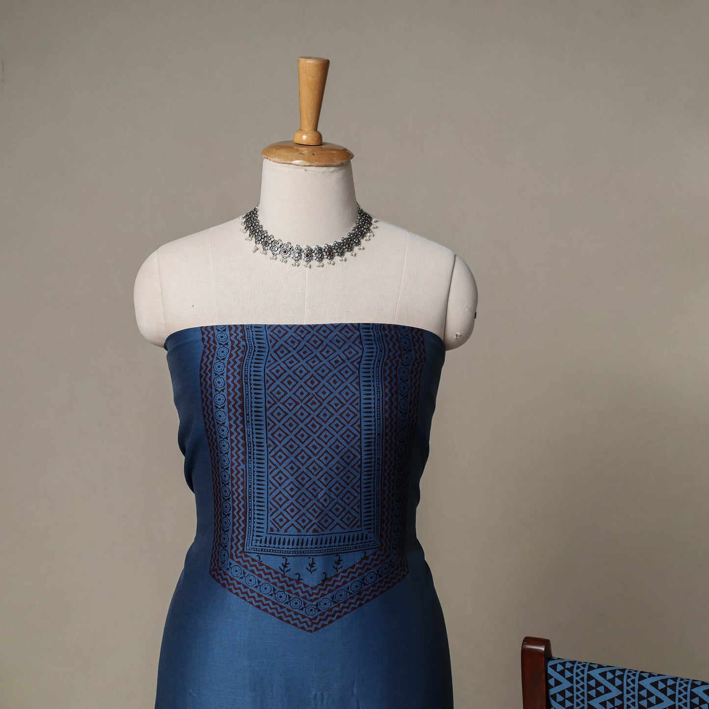 Bagh Hand Block Print Natural Dyed Chanderi Silk 3pc Unstitched Dress Material Suit Set 18
